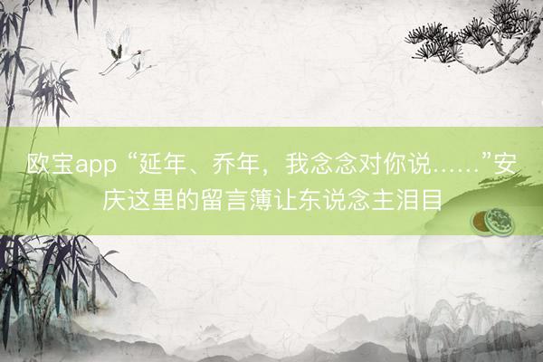 欧宝app “延年、乔年，我念念对你说……”安庆这里的留言簿让东说念主泪目