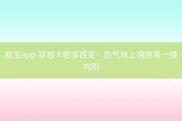 欧宝app 穿越卡帕多西亚：热气球上拥抱第一缕向阳