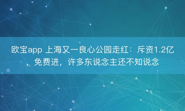 欧宝app 上海又一良心公园走红：斥资1.2亿，免费进，许多东说念主还不知说念