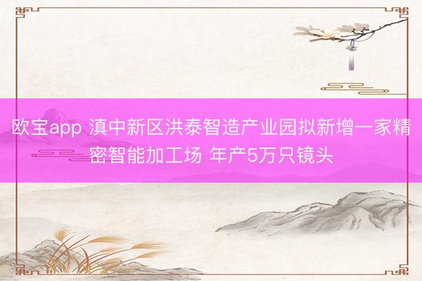 欧宝app 滇中新区洪泰智造产业园拟新增一家精密智能加工场 年产5万只镜头
