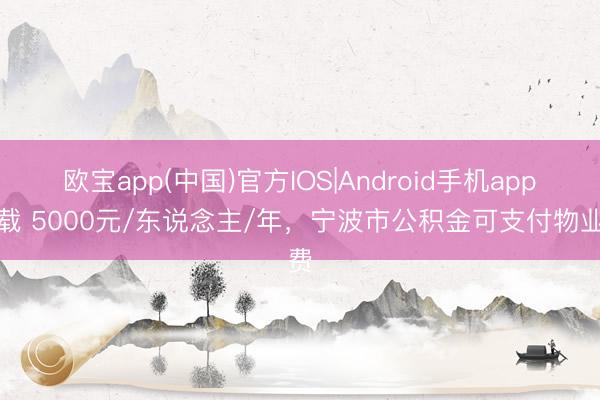 欧宝app(中国)官方IOS|Android手机app下载 5000元/东说念主/年，宁波市公积金可支付物业费