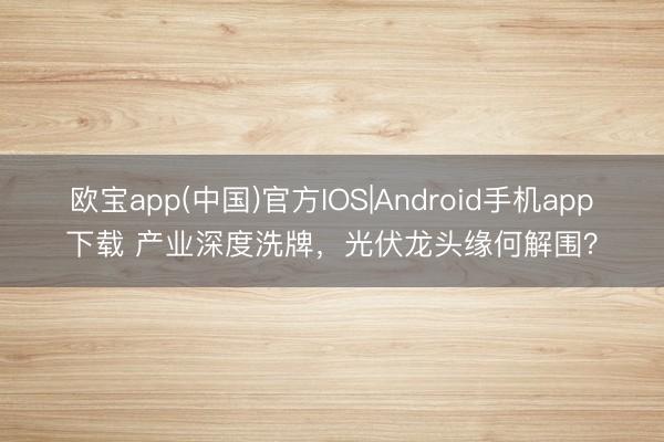 欧宝app(中国)官方IOS|Android手机app下载 产业深度洗牌，光伏龙头缘何解围？
