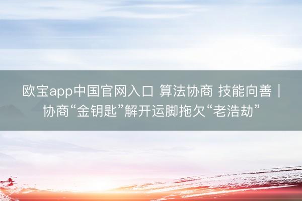 欧宝app中国官网入口 算法协商 技能向善｜协商“金钥匙”解开运脚拖欠“老浩劫”